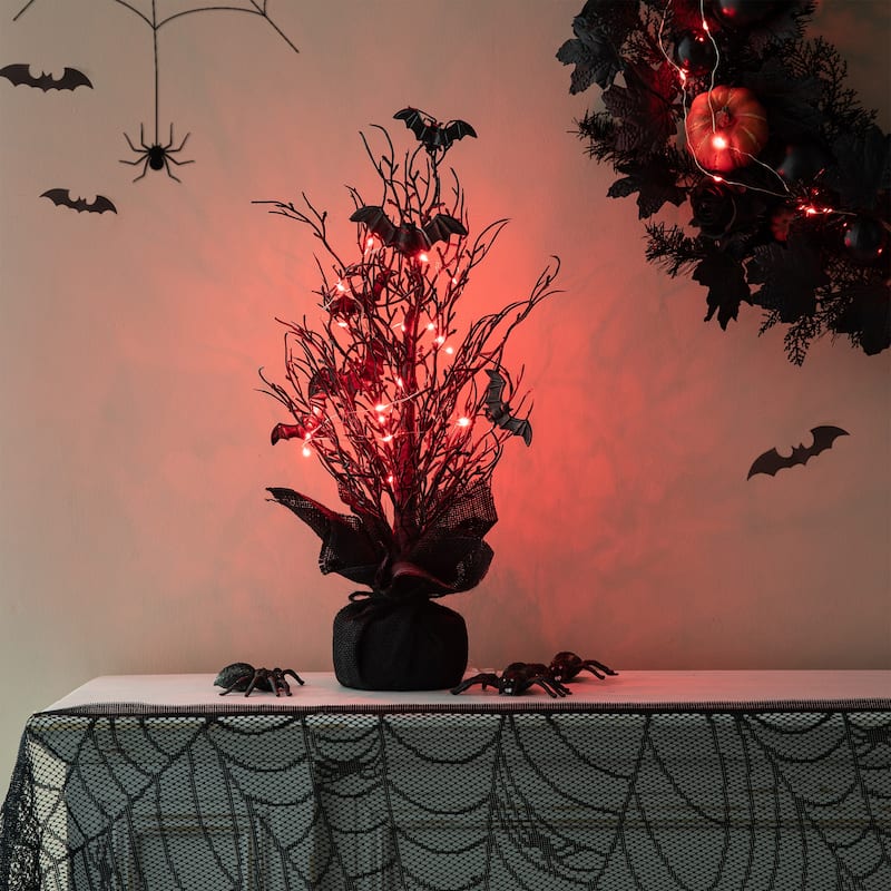 Glitzhome 20"H Halloween Lighted Gothic Bats Artificial Table Tree Decor