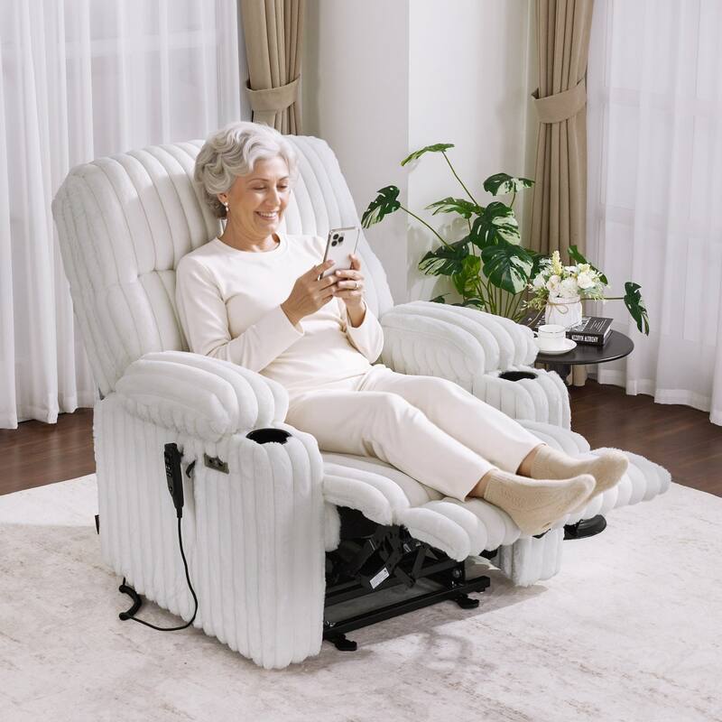 MCombo 180° Lay Flat Power Lift Recliner Chair for Elderly, Dual Motor Lift Chair with Full-Body Heating for Sleeping - White