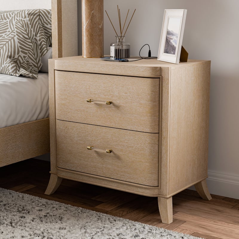 Furniture of America Kian Modern Natural Oak Solid Wood 2-Drawer Nightstand - Natural Oak