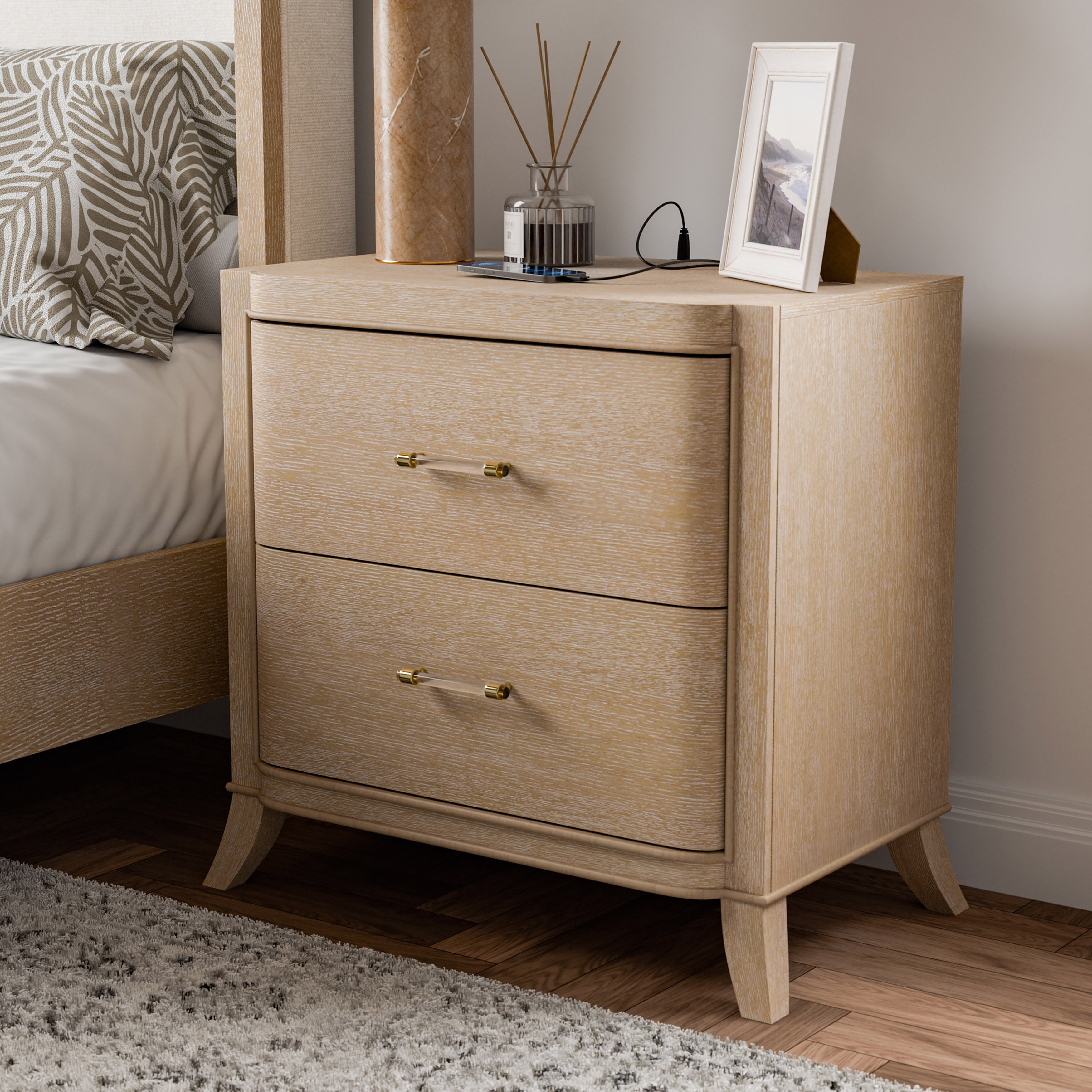 Furniture of America Kian Modern Natural Oak Solid Wood 2-Drawer Nightstand