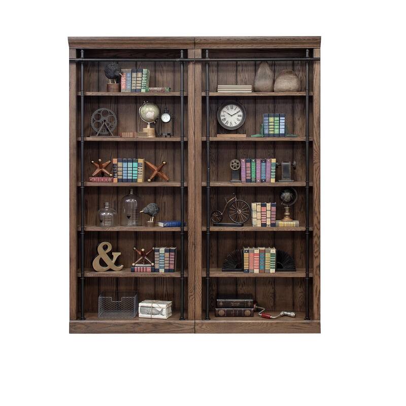Avondale 8' Tall Bookcase Wall With Ladder, Storage Organizer, Display Shelf for Office, Brown - 80"W x 94"H x 15"D