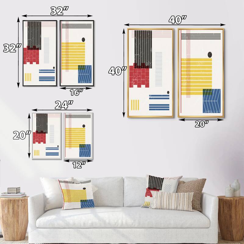 Designart "Graphic Vintage Minimal Geometrics III" Geometric Framed Art