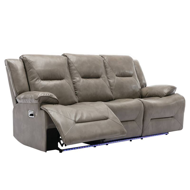 3 Seater Home Theater Recliner Manual Recliner Chair with a LED Light Strip Two Built-in Cup Holders
