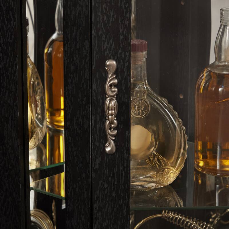 GDFStudio - Traditional Storage Corner Curio Cabinet with Lighted Glass Shelves