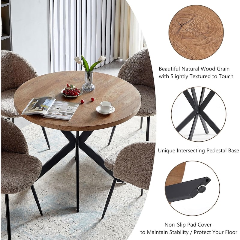 Howtai Round Dining Table Set with Fluffy Sherpa Arm Chairs Space Saving