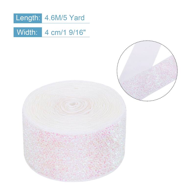 Metallic Glitter Velvet Ribbon for Gift Wrapping - Colorful White - 1 9/16"x 5 Yard