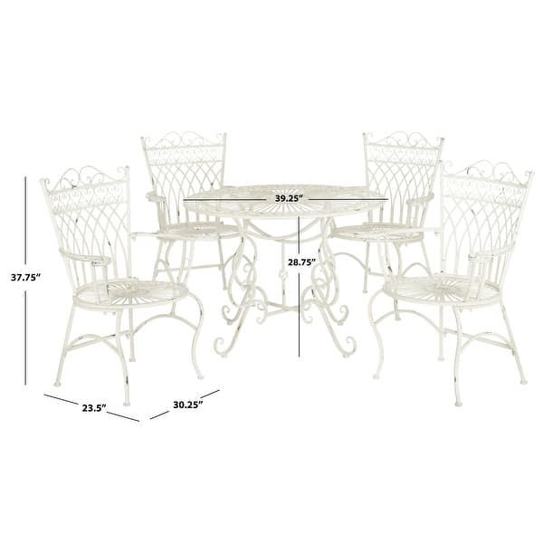 dimension image slide 1 of 3, SAFAVIEH Outdoor Patio Furniture Thessaly Victorian Scroll Iron 5-Piece Dining Set