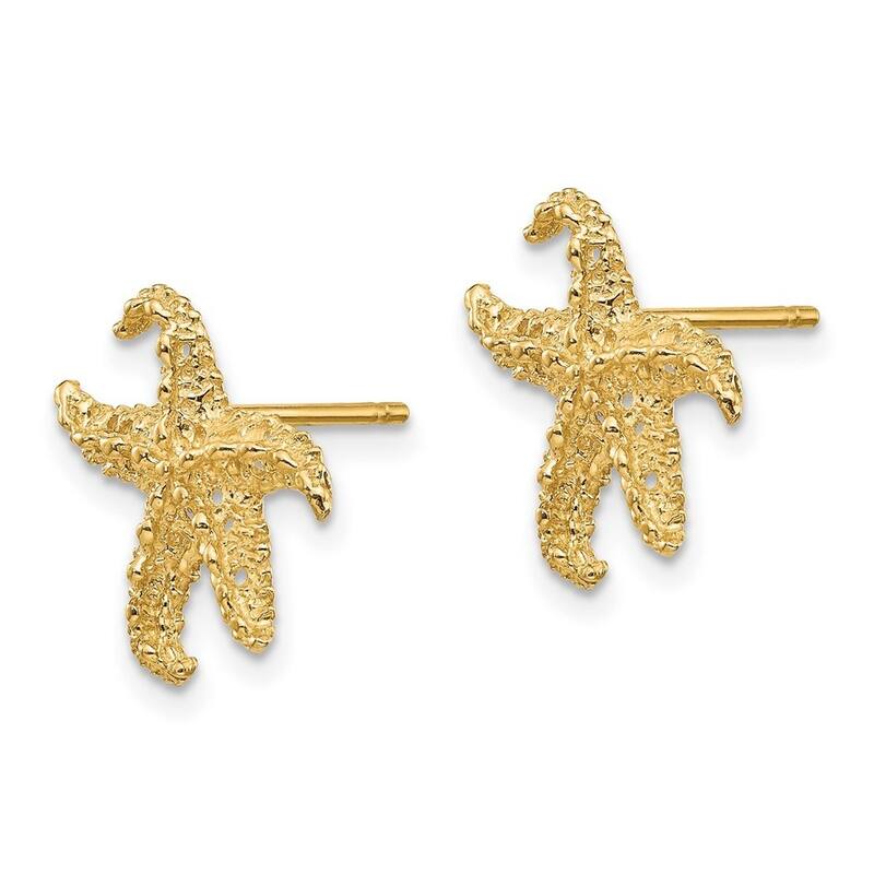 Curata 10k Yellow Gold 14x11mm Textured Sea Shell Starfish Post Earrings