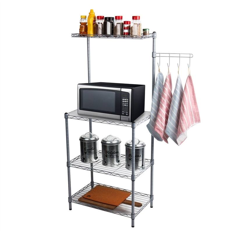 3-Tier Industrial Microwave Stand - 13.5"D x 21.25"W x 49.5"H - Silver - 13.5"D x 21.25"W x 49.5"H