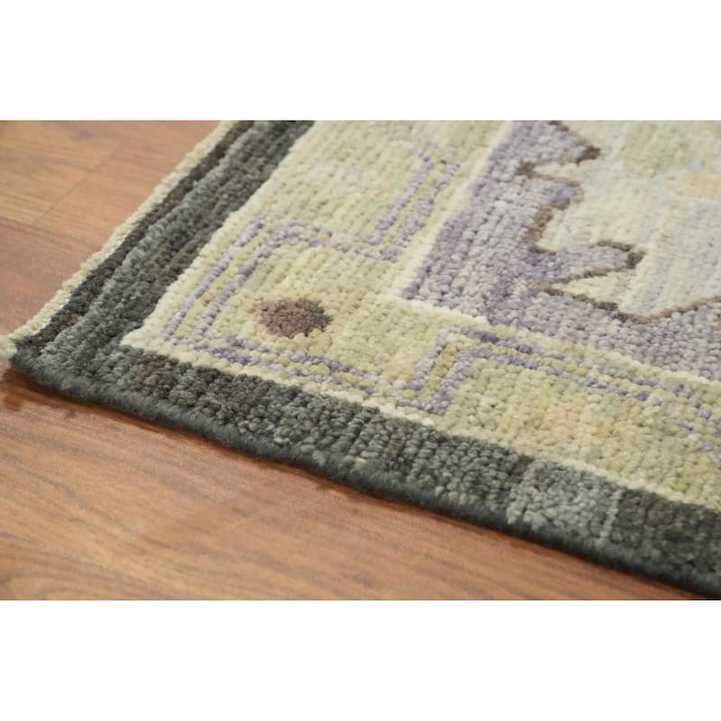 Vegetable Dye Wool Oushak Turkish Area Rug, Floral geometric Carpet - 9' 8'' X 7' 11''