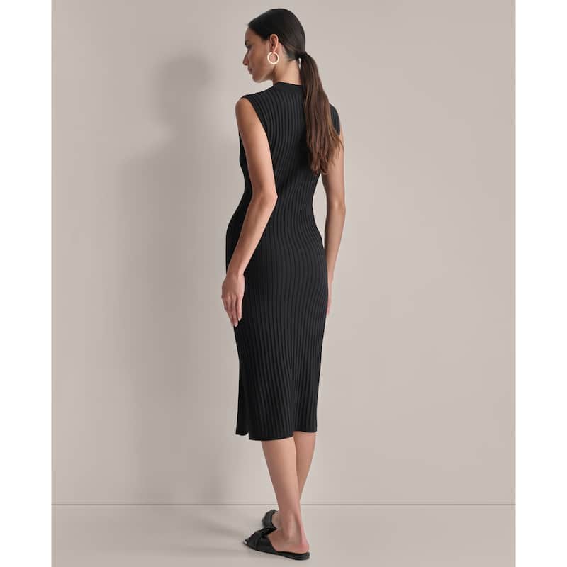 DKNY Sleeveless Wide Rib Sweater Dress - Black - L