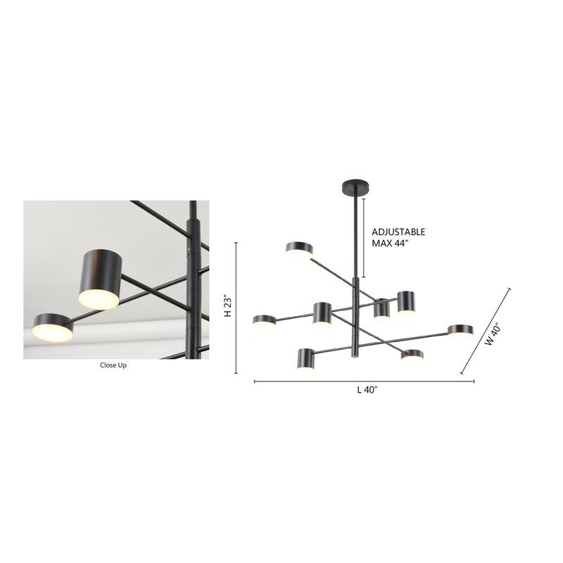 8 Light Black Metal LED Lighting With Acrylic Shades
