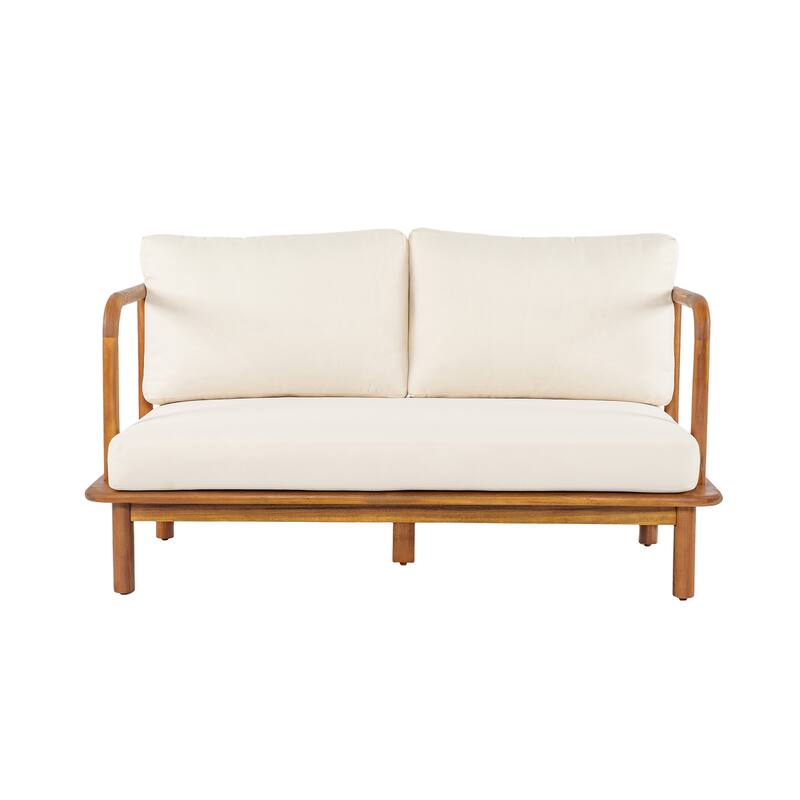 Christopher Knight Home - Canape Modern Outdoor Acacia Wood Loveseat with Coffee Table and Water-Resistant Cushions