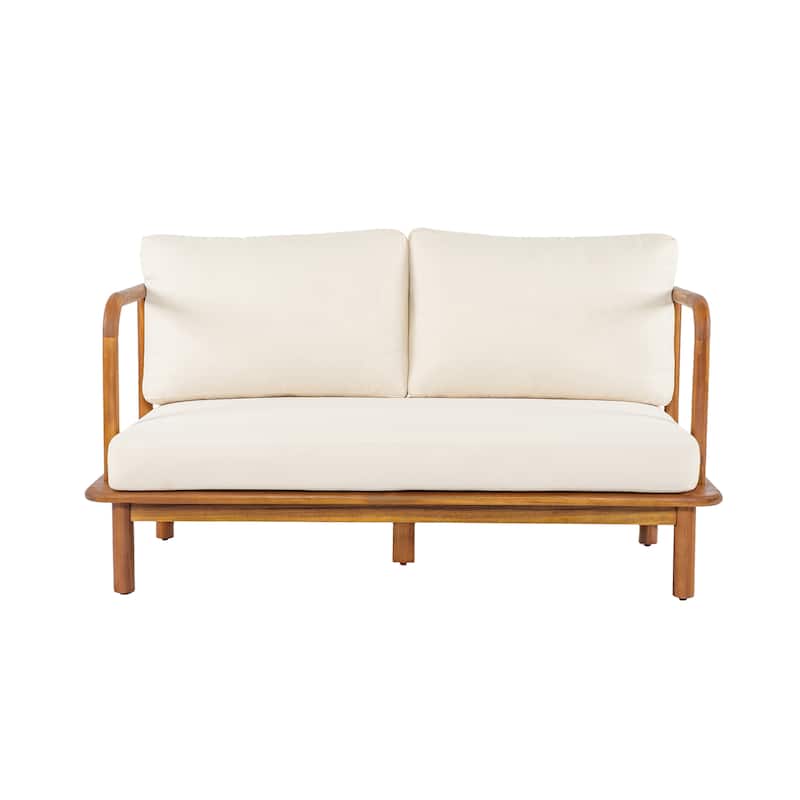 Christopher Knight Home - Canape Modern Outdoor Acacia Wood Loveseat with Water-Resistant Cushions - Cream