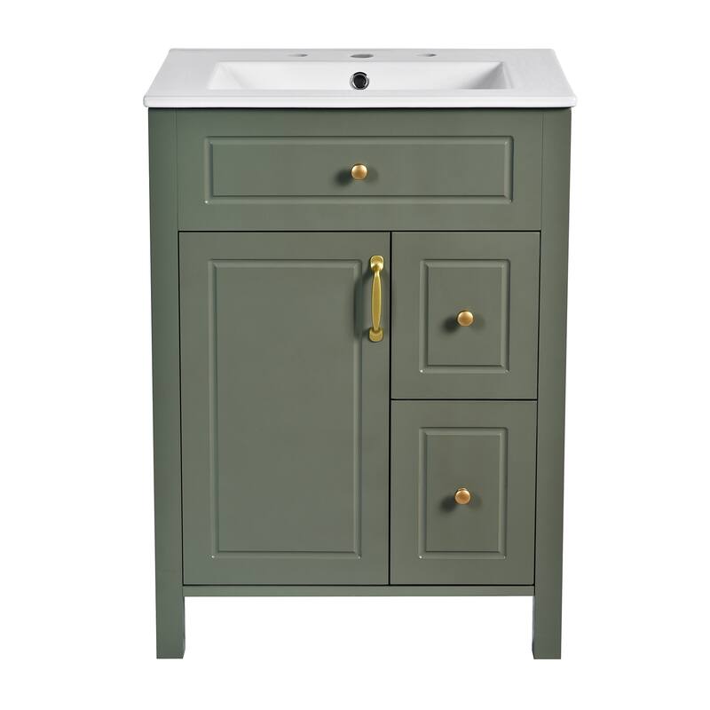Bathroom Vanity with Ceramic Sink, Wooden Storage Cabinet with Soft Close Door, Bathroom Vanities with Storage Racks