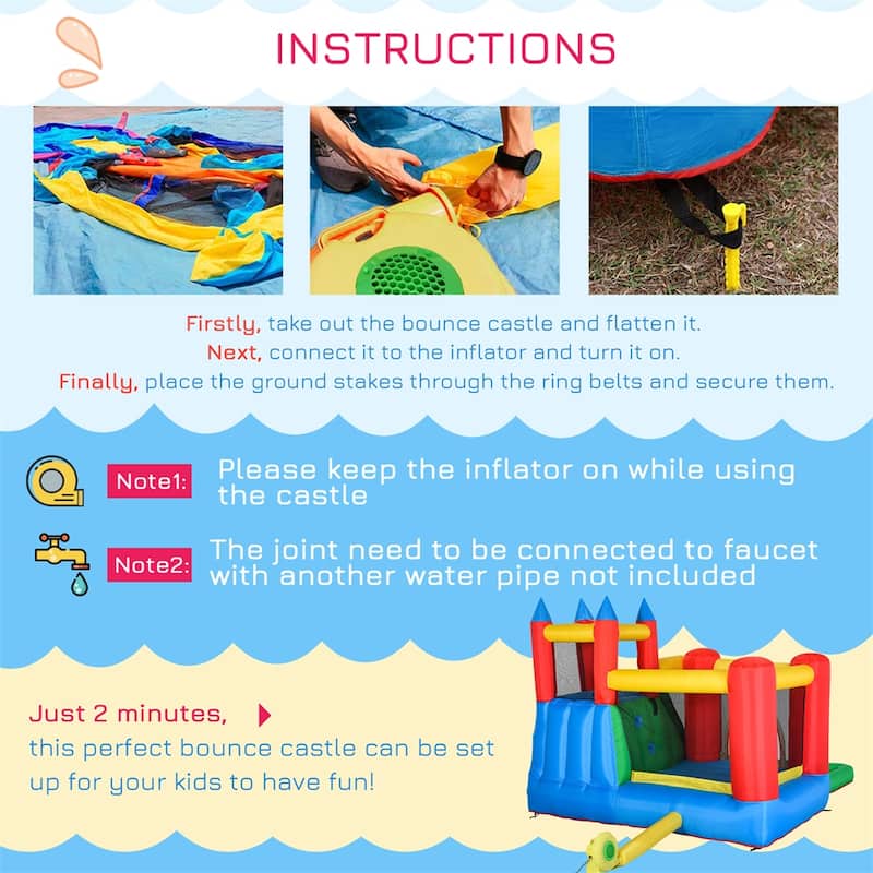 Outsunny Kids Bounce House Inflatable Water Slide with Water Play Toy - 130"Lx96.5"Wx84.75"H