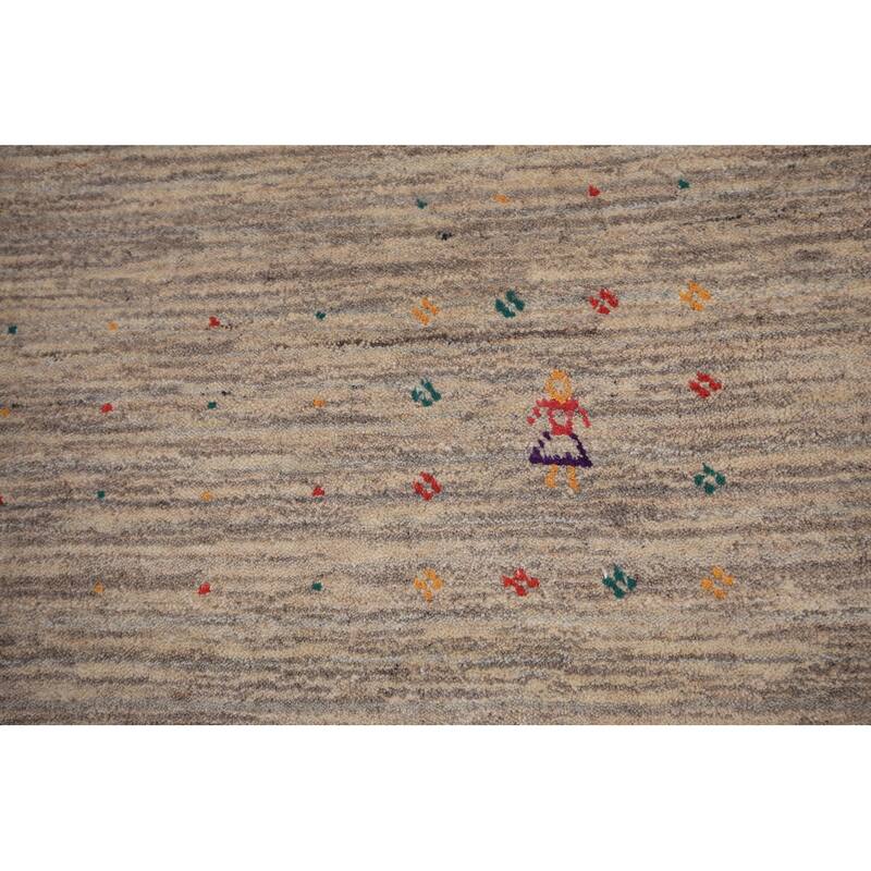 Striped Tribal Gabbeh Square Area Rug Handmade Wool Carpet - 8'0" X 7'11"