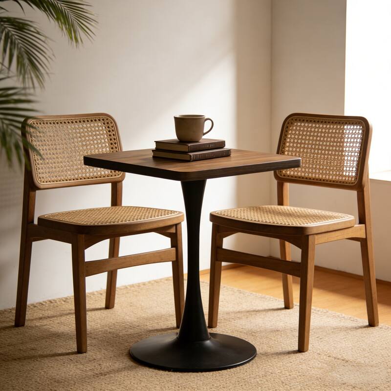 Square Dining Table, 23.6" Tulip Table with Thickened Edge Decor Tabletop & Metal Pedestal, Mid Century Modern Bistro Table