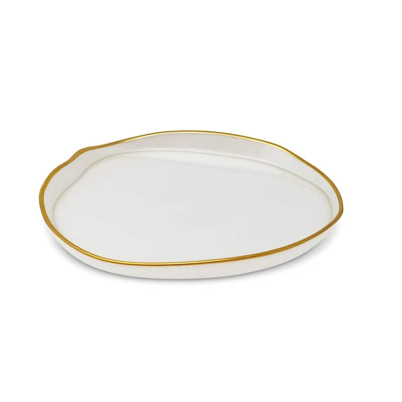 Set of 4 Organic Shaped Plates, White with Gold Sides - Side Plate