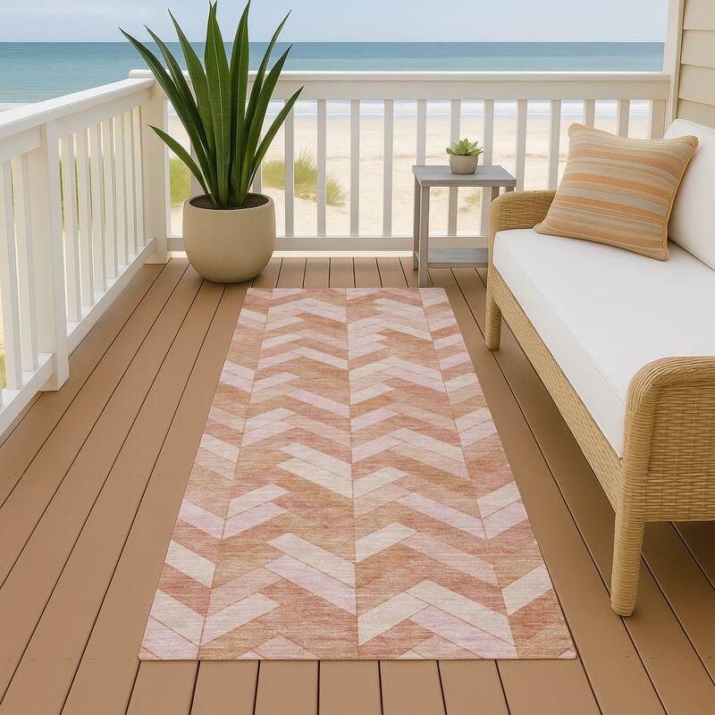 Machine Washable Indoor/ Outdoor Modern Chevron Chantille Rug - Salmon - 2'3" x 7'6"