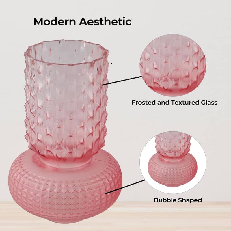 Aria Home Frosted Pink Glass Bubble Shape Modern Vases Set of 2
