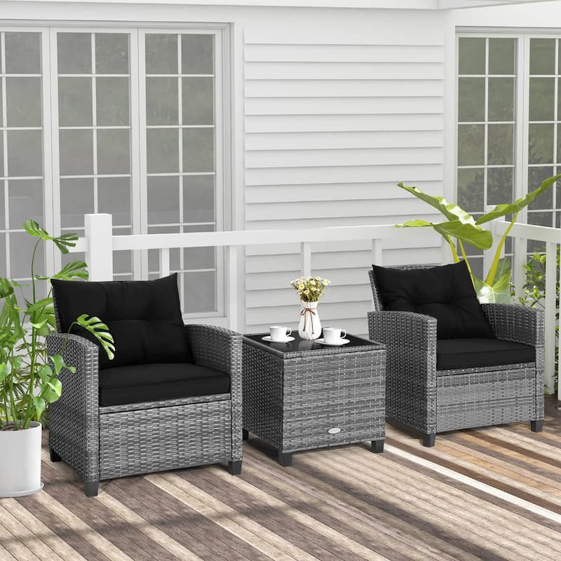 Costway 3PCS Patio Rattan Furniture Bistro Set Cushioned Sofas Side - See Details