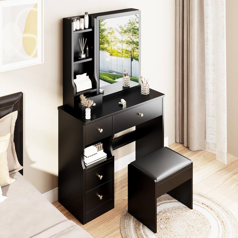 4-drawer Makeup Table Vanity Desk Hollywood Lighting