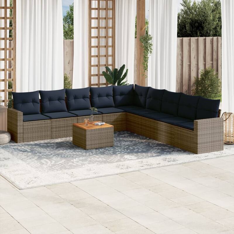 vidaXL Patio Sofa Set with Cushions Outdoor Furniture 10 Piece Poly Rattan - 25.8x 24.4x 27.2 - Grey