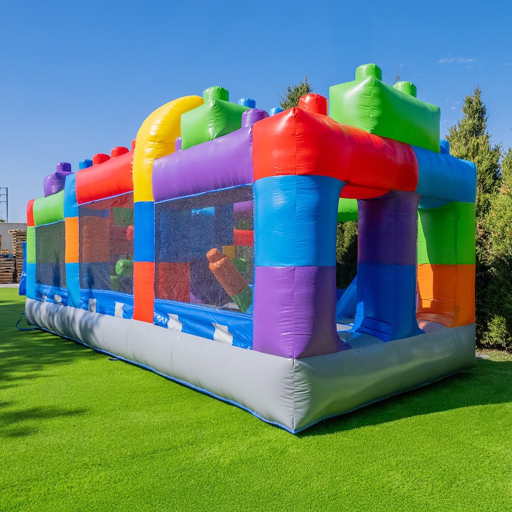 HeroKiddo 20FT Block Party Inflatable Obstacle Course with Air Blower, Commercial Grade PVC, Kids Outdoor Play, Summer Fun