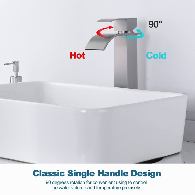 WOWOW Single Handle Single Hole Waterfall Bathroom Vessel Faucet