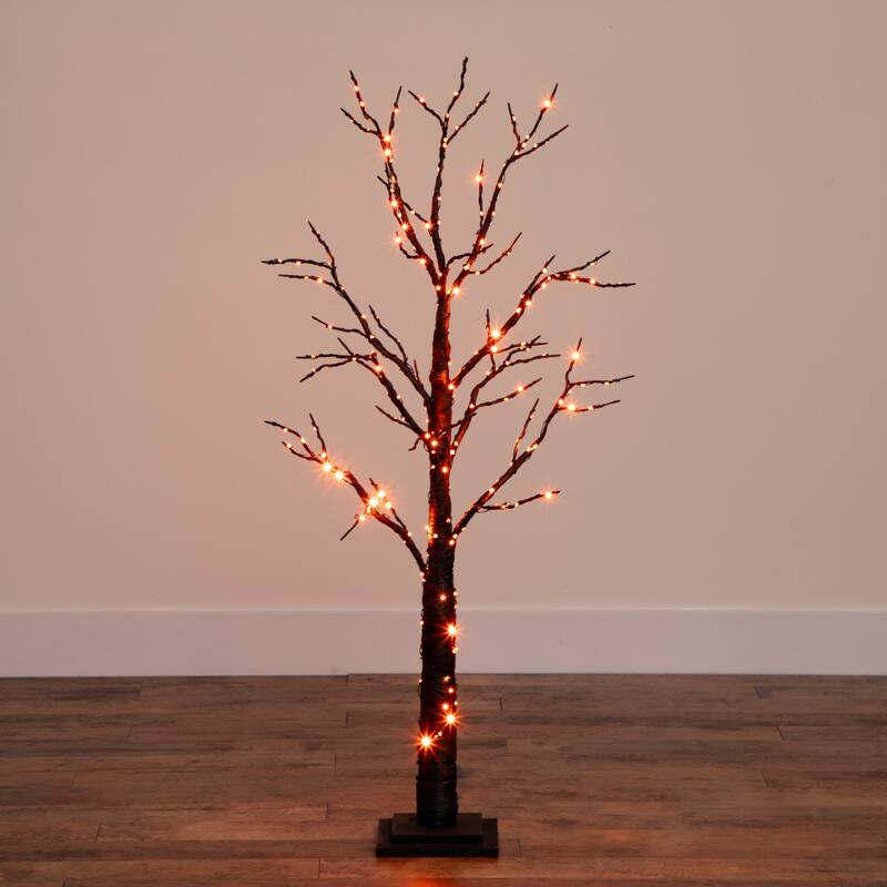 Pre-Lit Black Artificial Halloween Twig Tree - 4' - Dual Color LED Lights