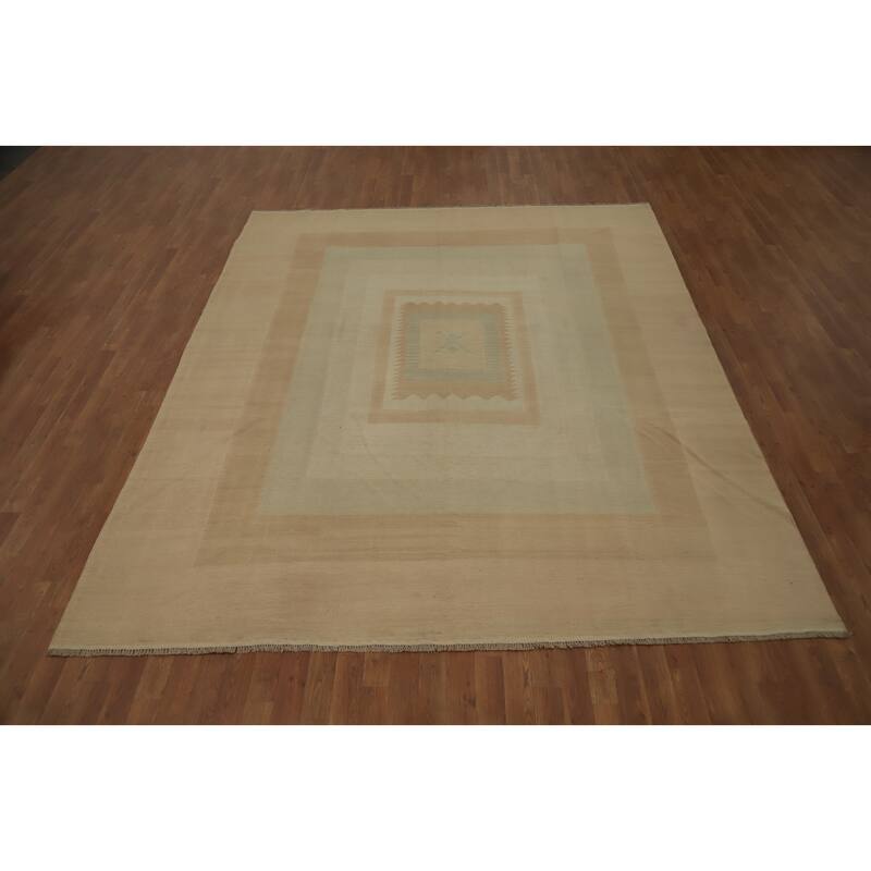 Hand Woven Oriental 100% Wool Carpet Southwestern Tribal Brown Kilim Area Rug - 9' 9'' X 8' 2''