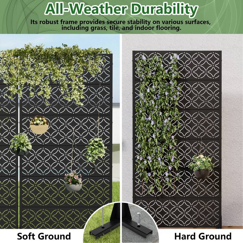 Privacy Metal Screen Fence Panel Horizontal Stripe Pattern Set of 2