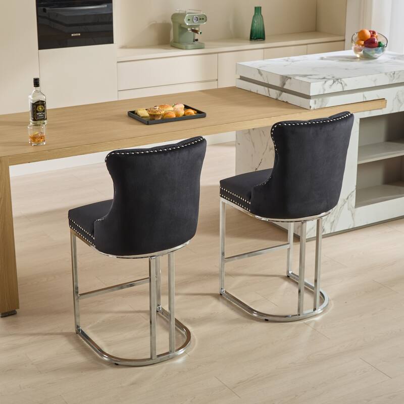 26" Counter Height Bar Stools Set of 2, Velvet Barstools
