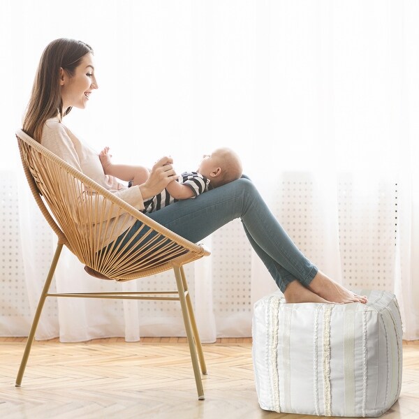 Sweet Jojo Designs Ivory Boho Shabby Chic Striped Neutral Unstuffed Ottoman Pouf Cover Farmhouse Macrame Texture Bohemian Rustic Bed Bath Beyond 39159633