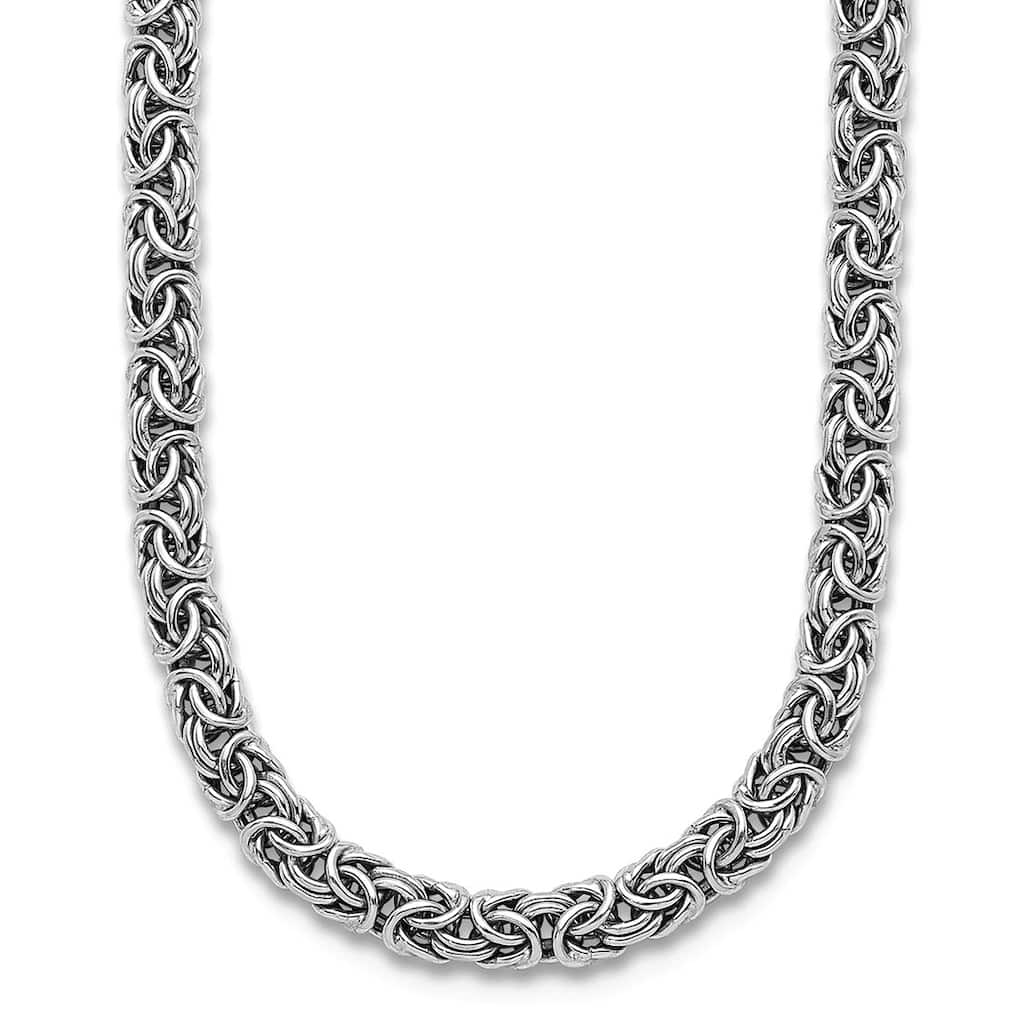 Curata 925 Sterling Silver Italian 7.5mm Rhodium Plated Woven Byzantine Necklace - 16", 18" or 20"