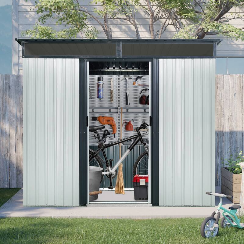 GDF Studio - Mirren Outdoor Metal Storage Shed with Window and Lockable Sliding Door