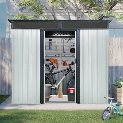 Galvanized Rustproof Steel Garden Shed Storage Shed with Lockable Sliding Door & Tilted Roof Waterproof Tool Shed