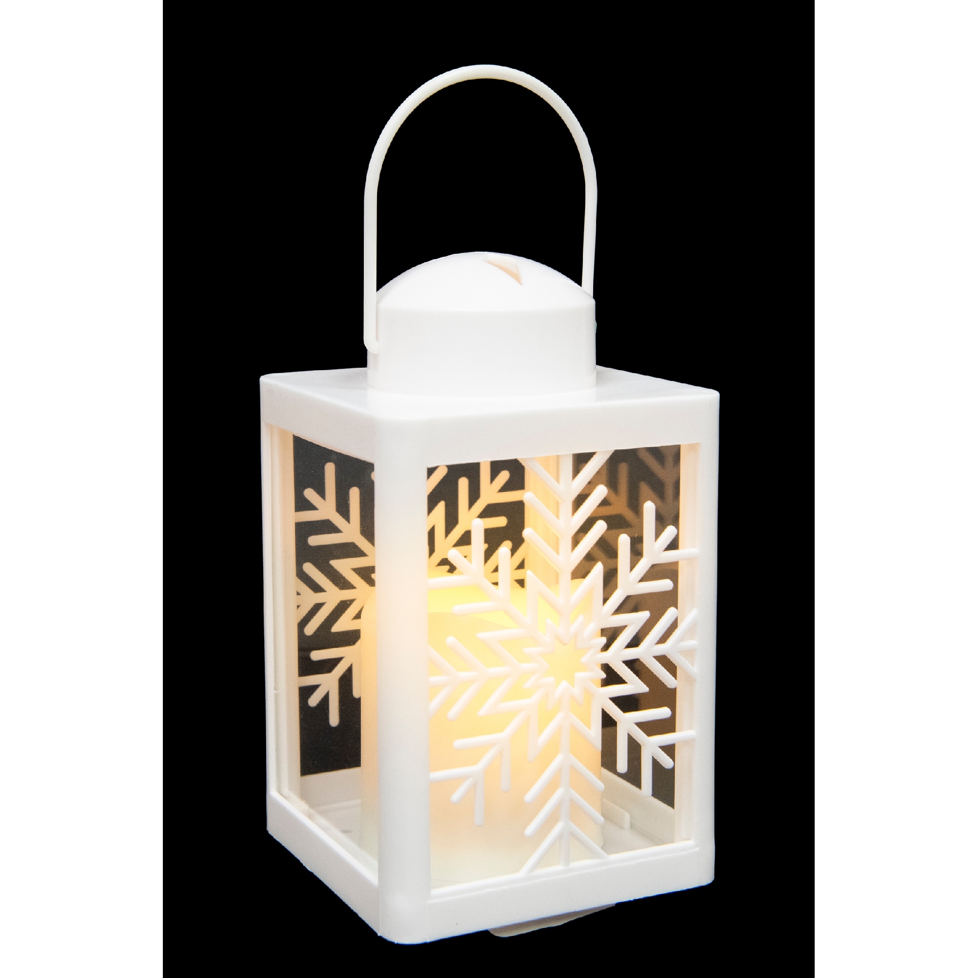 LED Plastic Lantern with Candle White Snowflake- Set of 2