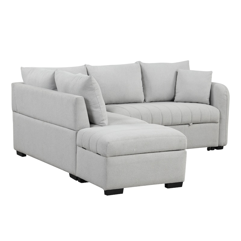 82.6" L-Shaped 5 Seater Sectional Sleeper Sofa with Pull-Out Bed, Storage Ottoman, USB Ports, and Power Sockets