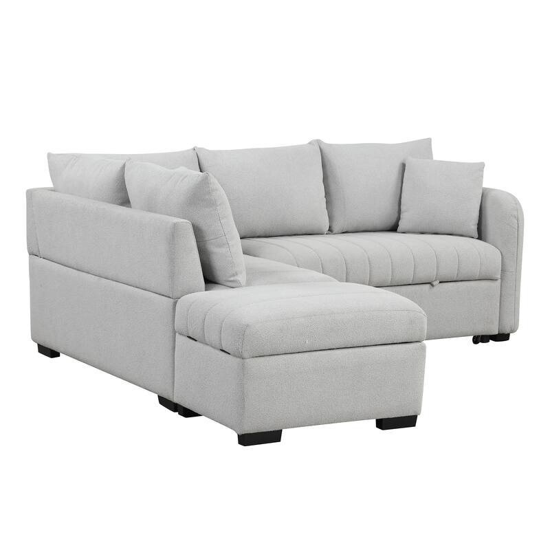 L-Shaped Sectional Sofa with Pull Out Sofa Bed & Storage Ottoman, Convertible Sleeper Sofa with USB Ports & Power Sockets