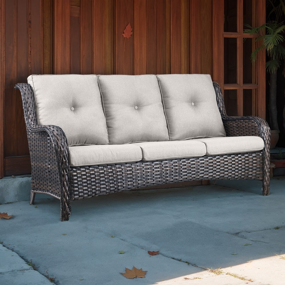 Gymojoy Patio Sofa PE Wicker 3-Seat Sofa