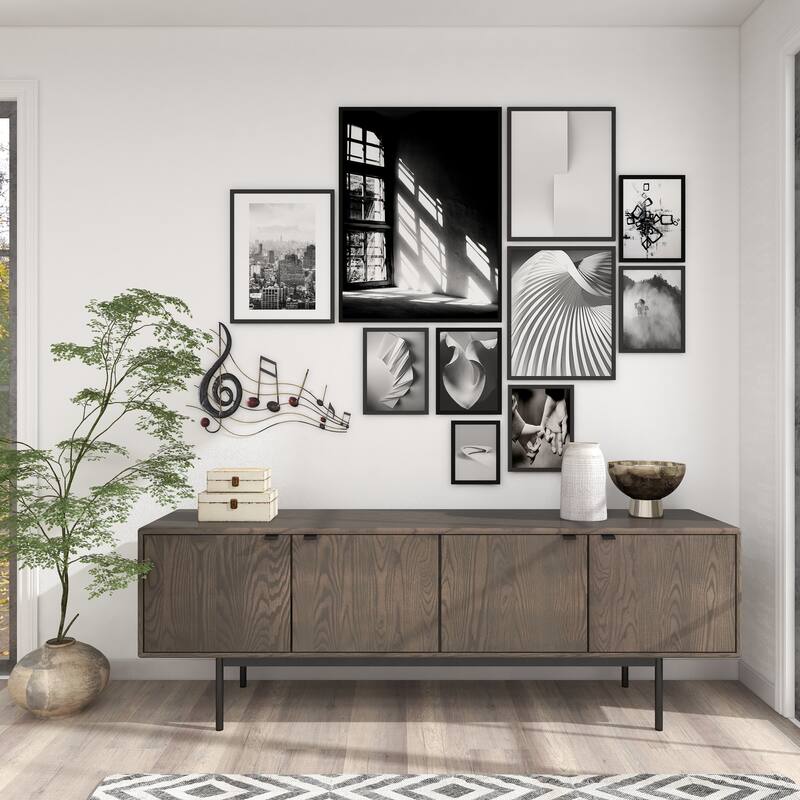 Metal Musical Notes Home Wall Decor with Gold Details - Brown - Roche River Decor