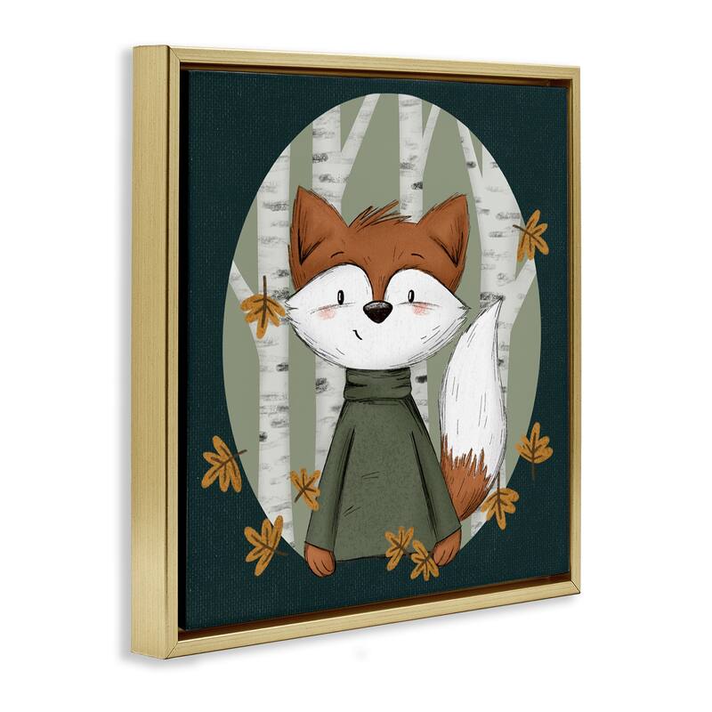 Stupell Autumnal Fox & Birch Trees Framed Floater Canvas Wall Art Design By Sarah Hickman