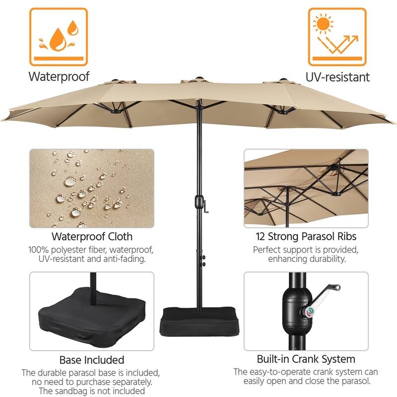Yaheetech 13ft Twin Patio Parasol Outdoor Umbrella with Crank