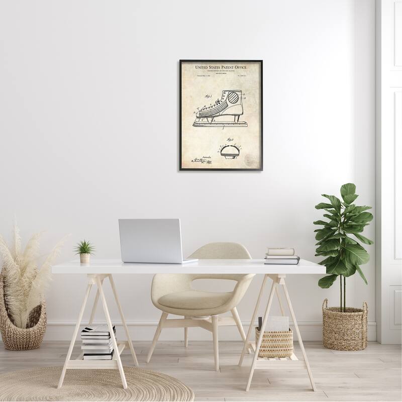 Stupell Hockey Skate Shoe Labeled Diagram Patent Text Framed Wall Art