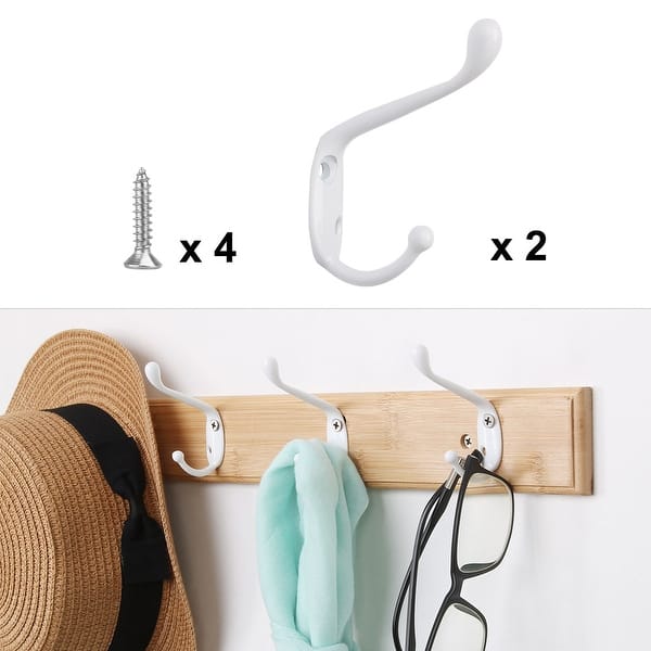 2pcs Dual Hooks Metal Hook Coat Key Double DIY Hat Hook Holder W Screws White