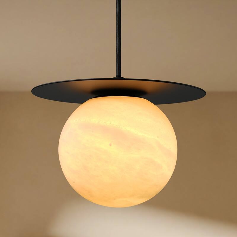 KAYLA Alabaster Pendant Light - Nordic Modern Brass Hanging Lamp - Black