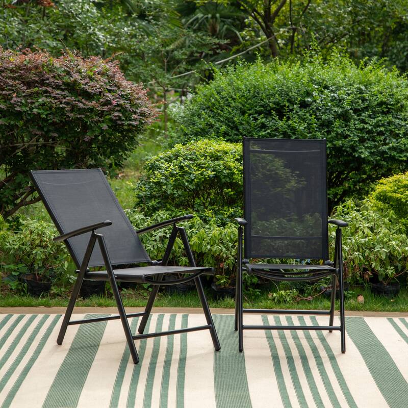 Patio Foldable Sling Three Colors Dining Foldable Chairs with 7 Levels Adjustable - Black