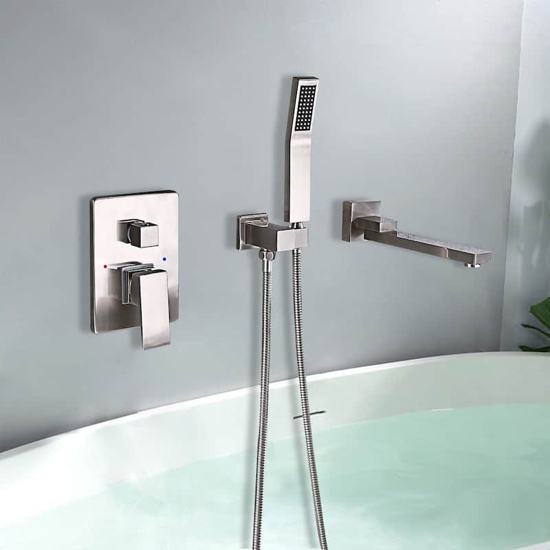 Modland Luxury Wall Mounted Bathtub Faucet With High-pressure Handheld Shower and Tub Spout